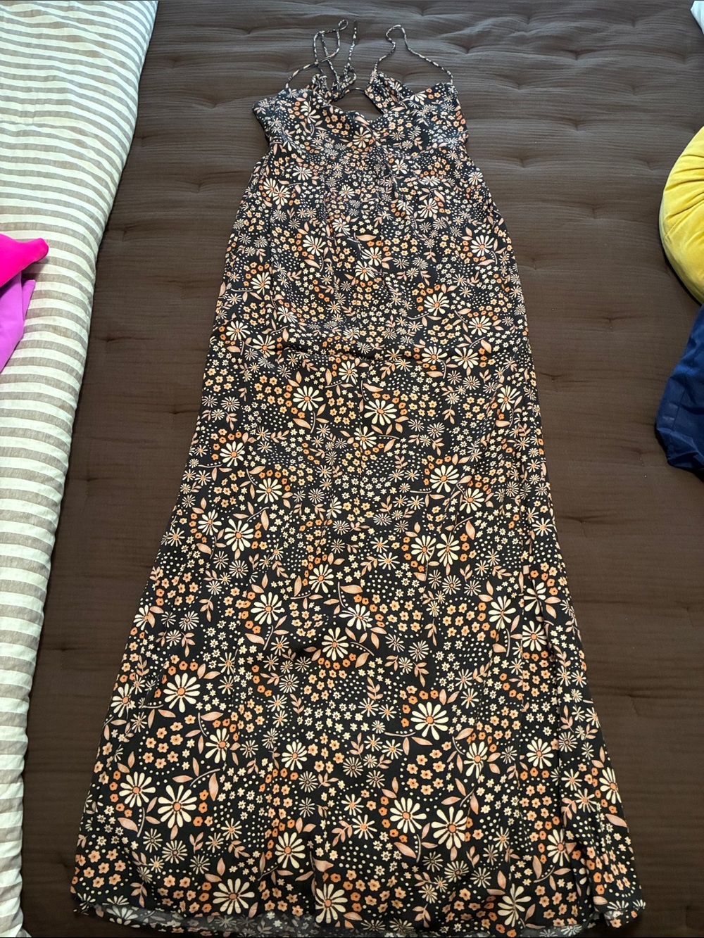 Volcom Black Maxi Dress with Peach and Cream Floral Print